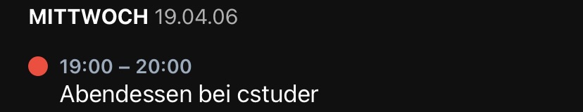 Bildschirmaufnahme Terminkalender, erster Termin am 19.04.2006