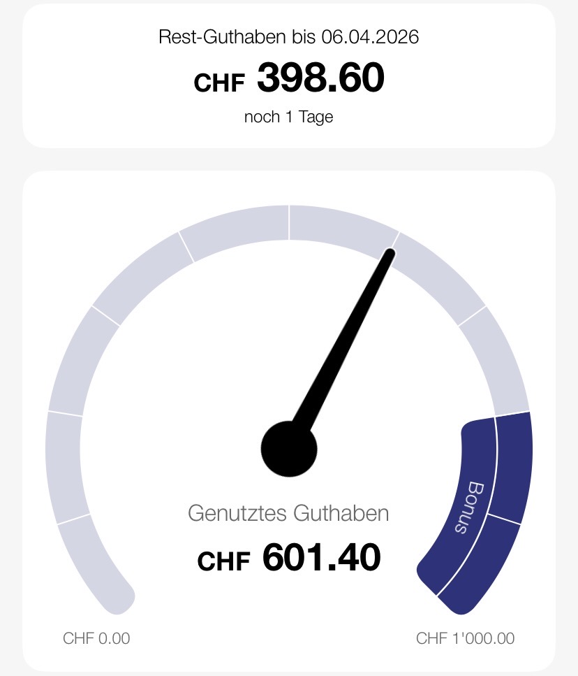Halbtax PLUS: Restguthaben fast 400 Franken, noch 1 Tag gültig